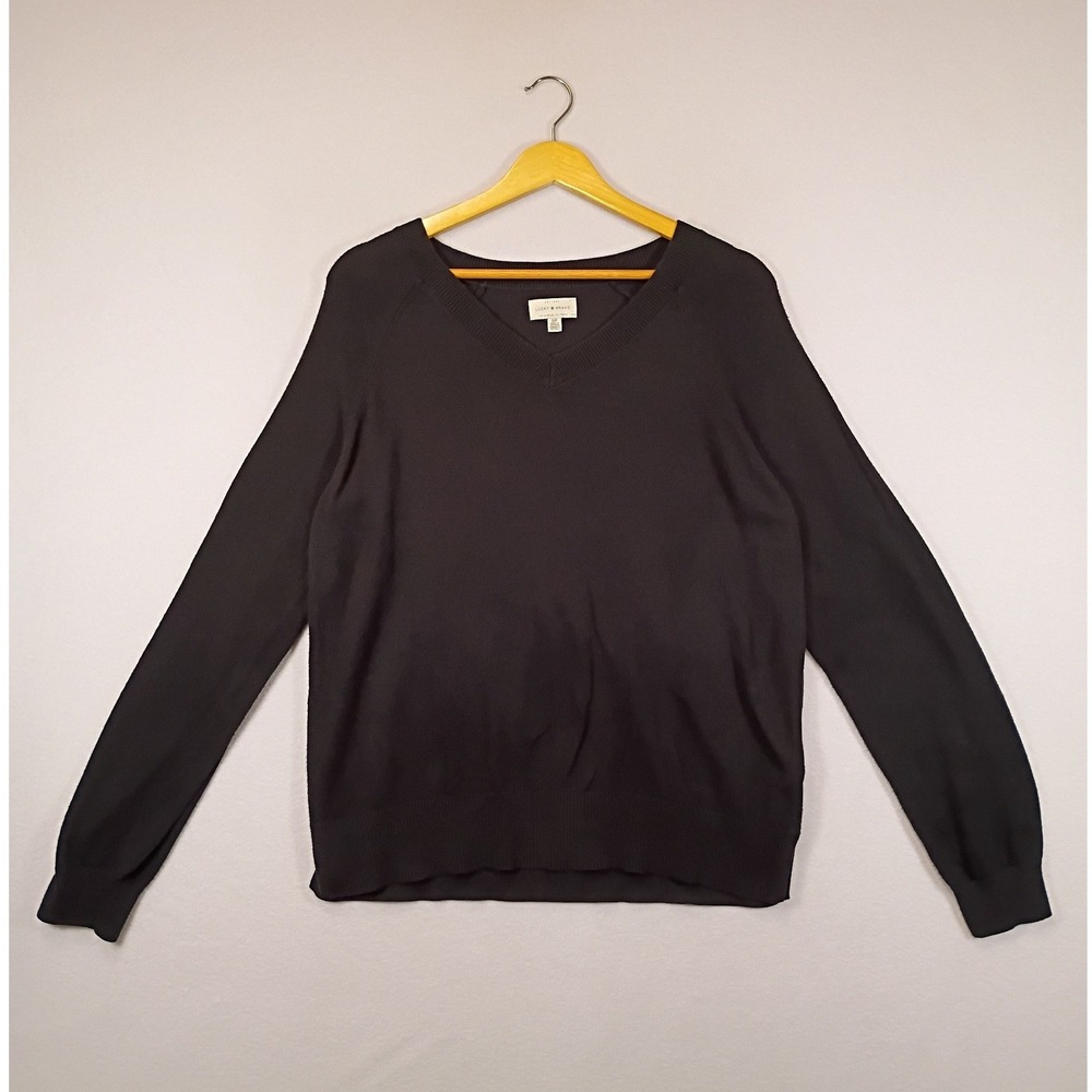 Classic Minimalist Lucky Brand Women Small Black V-Neck Cotton Blend Sweater